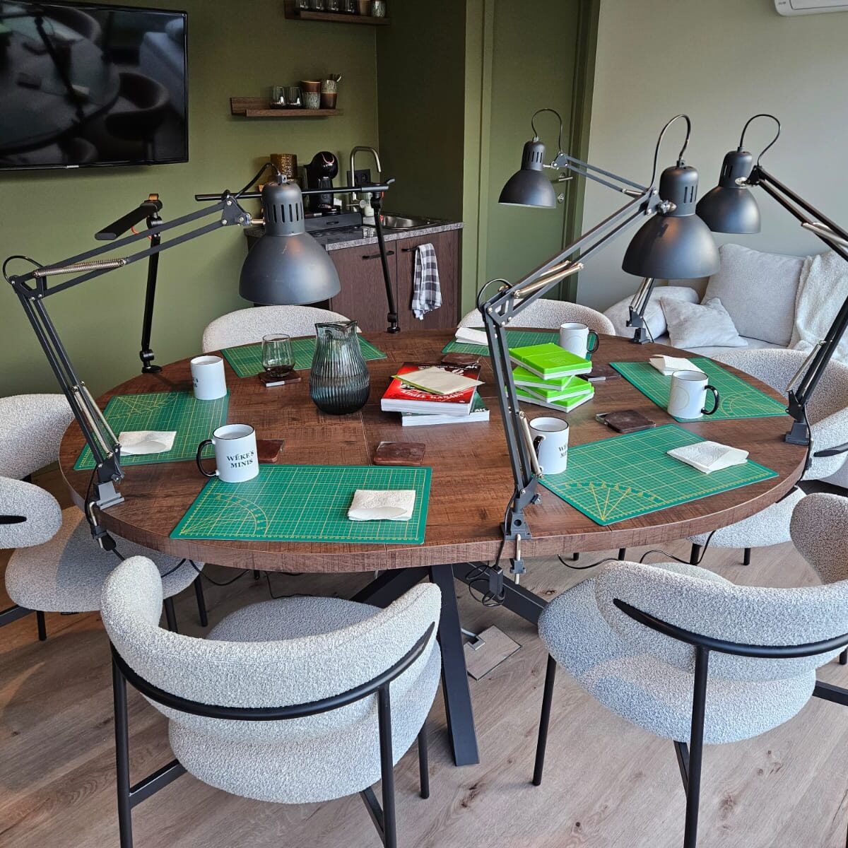studio setup for miniature painting workshops and teambuilding